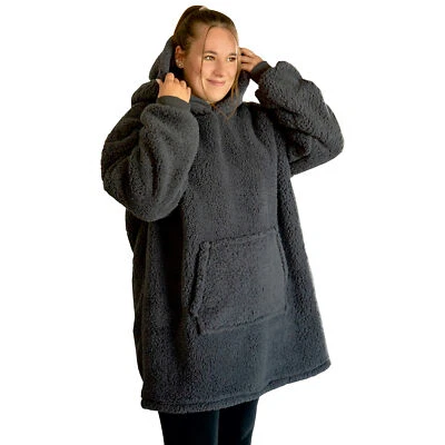 Kuschelhoodie Sherpa Fleece One Size Kapuzenpullover Kuscheldecke Fleece Flanell - Bild 1 von 4