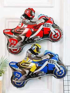 2 Stück Motorrad Racer Folienballons Rot & Blau Motorrad Form Aluminium Ballon - Bild 1 von 7