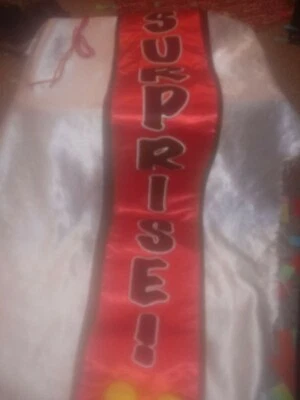 DISNEY MICKEY MOUSE SURPRISE PARTY BANNER TABLE RUNNER BIRTHDAY DECOR - Image 1 of 4