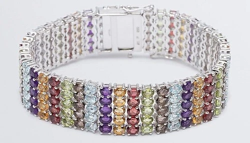 Schmuck Armband Silber 925 rhodiniert Multi-Edelsteine 36,04ct Ä441 - Bild 1 von 1