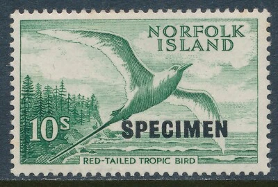 1960 NORFOLK ISLAND SPECIMEN RIGHT OVERPRINT 10/- TROPIC BIRD FINE MINT MNH - Image 1 of 3