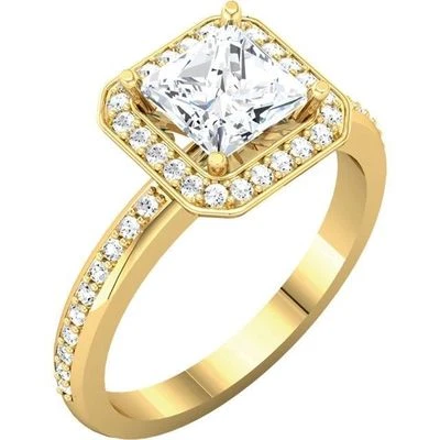 1.2 ct Princess Cut Diamond G SI1 Halo Engagement Wedding 18K Yellow Gold Ring - Image 1 of 4