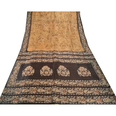 Saris Sánskriti Vintage Crema 100% Pura Seda Batik Trabajo Artesanal Tela 5 Y... - Imagen 1 de 4