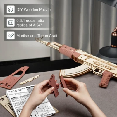 Rokr Wooden Puzzle Automatic Gun Toys Model AK-47 Best Gift for Adult Boys  - Image 1 of 4