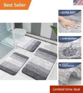 Machine Washable Non-Slip Gray Bath Rug Set - Absorbent 3-Piece Collection - Picture 1 of 10