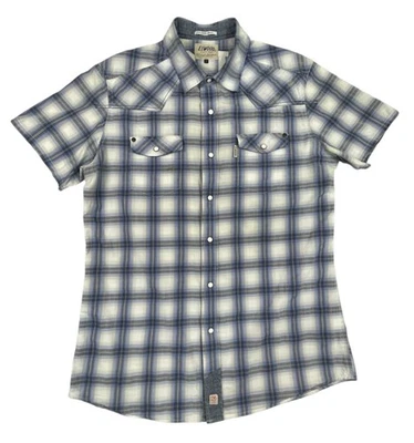 ELWOOD Shirt Blue Collar Series Rawstate Western Checks Pockets Button Up Size L - Image 1 of 4