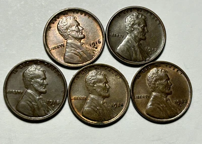 1916 D AU, 1917 S XF, 1918 D XF, 1924 AU AND 1933 D AU LINCOLN CENT - Image 1 of 2