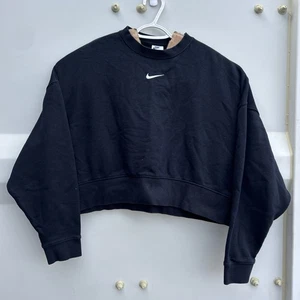 NIKE Damen Crop Oversized Sweatshirt Pullover Small Schwarz Baumwolle BE03 - Bild 1 von 3