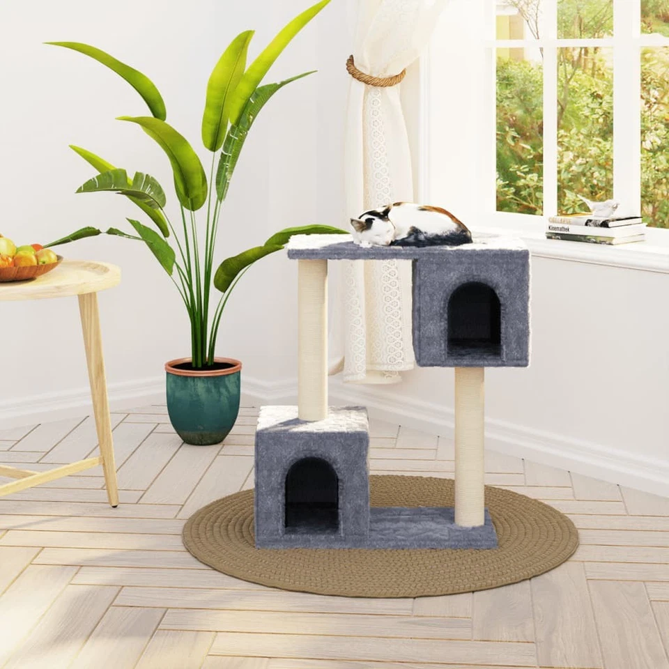 Cat Tree 55x22x60cm Light Grey Engineered Wood Plush Sisal Scratching Post House - Image 1 of 4