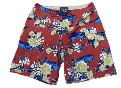 Patagonia Men’s Swim Trunks Board Shorts Hawaiian  34 Floral Orange And blue - Image 1 of 4