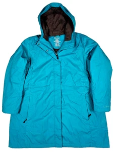 L.L. Bean women's Winter Warmer Puffer Parka Jacket Teal Hooded Fleece Lined 2XL - Picture 1 of 10