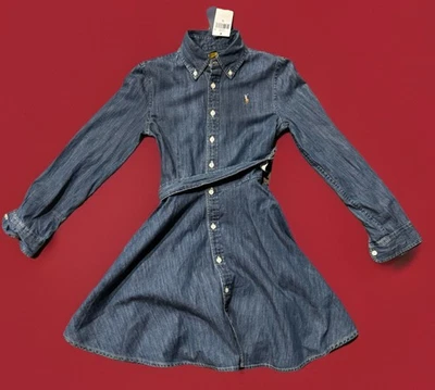 Ralph Lauren Polo Niñas Azul Denim Vestido con Caballo y Polo Jinete Talla 10 Nuevo Foto 1 de 4