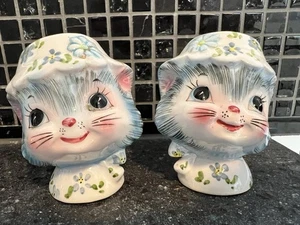 Vintage 1950s Lefton's Miss Priss Cat Kitten Blue Salt & Pepper Shaker Set #1511 - Picture 1 of 10