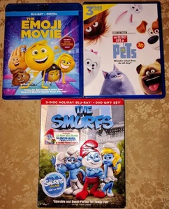 3 Animated Kids Blu-ray Lot - THE SMURFS + SECRET LIFE OF PETS + EMOJI MOVIE - Picture 1 of 6