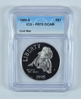 1995-S Civil War Commemorative Silver Dollar PR70 DCAM ICG *2813 - Image 1 of 4