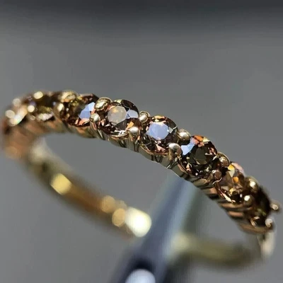 Morganite Wedding Half Eternity Ring 2Ct Round Simulated 14K Yellow Gold Plated - Image 1 of 4