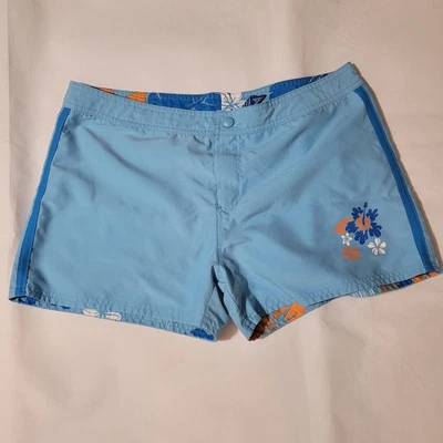 OP Women’s Blue Floral Reversible Board Shorts Size 11 Surf Swimwear - Image 1 of 4