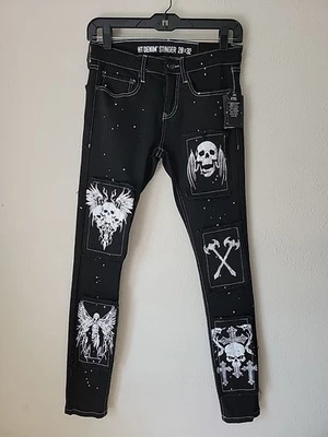 Pantalones de mezclilla ajustados HT Stinger talla 28x32 calaveras negras NUEVO Foto 1 de 4