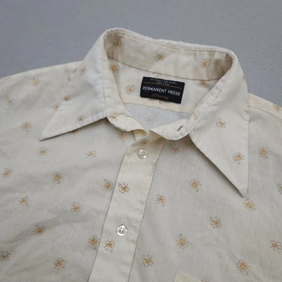 Vintage JC Penney Shirt Mens Medium 15.5 Beige Button Up Dagger Collar Disco 70s - Image 1 of 4