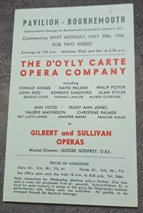 1966 D`Oyly Carte Flyer Gilbert & Sullivan Pavilion Theatre Bournemouth - Picture 1 of 2