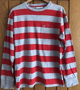 Boxfresh Red & Grey Striped Distressed Long Sleeve Top Size M Excellent Cond 