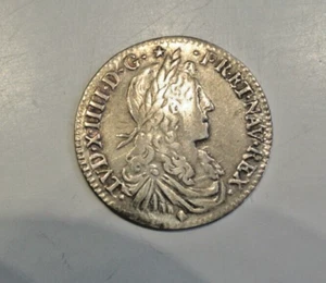 LOUIS XIV  1/10 ecu SILVER 1660 D=LYON   portrait  apollinien TTB + - Picture 1 of 2