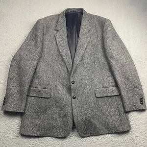 HARRIS TWEED Sport Coat Blazer Mens 48R Gray Herringbone 100% Wool Jacket - Picture 1 of 13