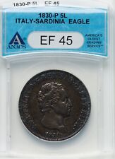 ITALY SARDINIA CARLO FELICE  1830-P  5 LIRE SILVER COIN, ANACS CERTIFIED XF45