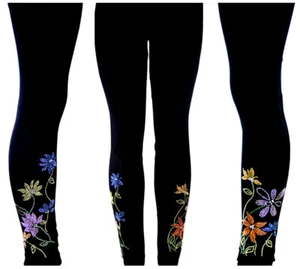 Regular One Size Yoga Leggings Rhinestone Multi Flower Floral Bouquet - Picture 1 of 7