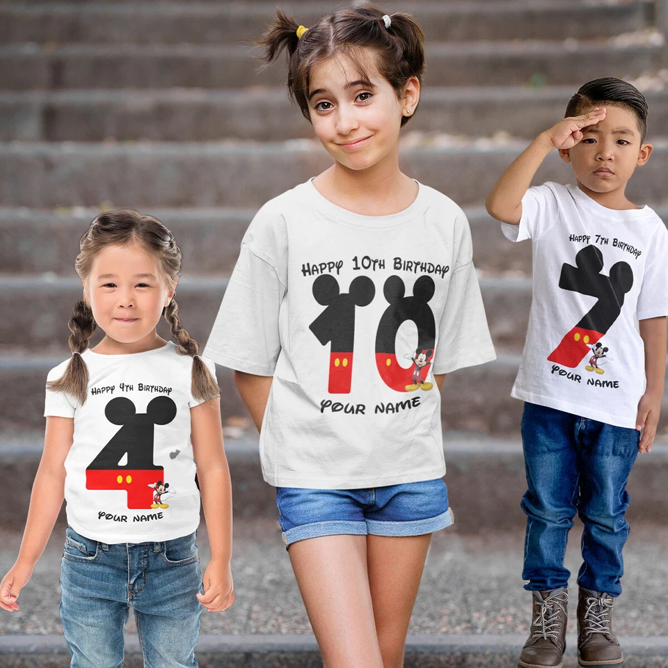 Camiseta Top Gráfica Personalizada de Mickey Mouse Niños Niños Feliz Cumpleaños #P1#OR#A Foto 1 de 1