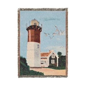 Cozy Lighthouse Woven Blanket, Nautical Decor, Beach House Gift, Throw Blanket, - Picture 1 of 7
