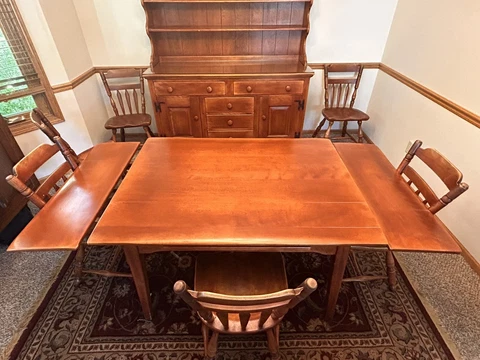 Cushman Colonial Creations Mid Century Slide Under Dining Table, 6 Chairs Buffet Cover