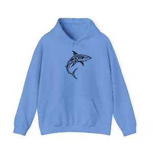 Shark Print Unisex Hoodie, Casual Ocean Lover Sweatshirt, Gift for Beach - Picture 1 of 53