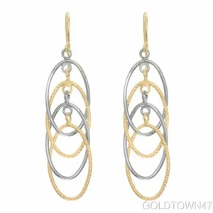 14kt Yellow+White Gold Shiny Diamond Cut 4-Drop Open Oval Two Tone Drop Earring - Picture 1 of 3
