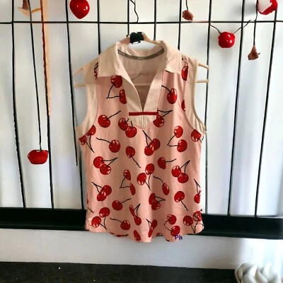JOFIT Monaco Sleevless Cherry Print Pink Red White Polo Shirt size Small Golf - Image 1 of 4