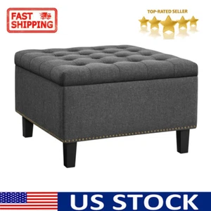 Storage Ottoman Bench Sofa Stool Footrest Box Seat w/ Button Tufted Entryway US - Picture 1 of 8