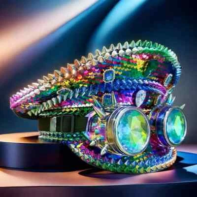 Steampunk Festival Captain Hat Rhinestone Goggles Masquerade Adult Military Cap - Image 1 of 4