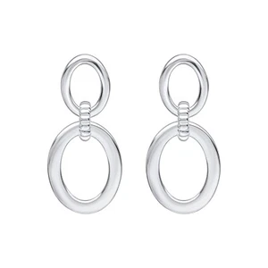 Sterling Silver Oval Drop Hoop Earrings 925 Hallmarked British Made Brand New - Picture 1 of 3