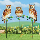 Set of 3 Realistic Owl Perched on Branch Garden Stake Metal Outdoor Yard Decor