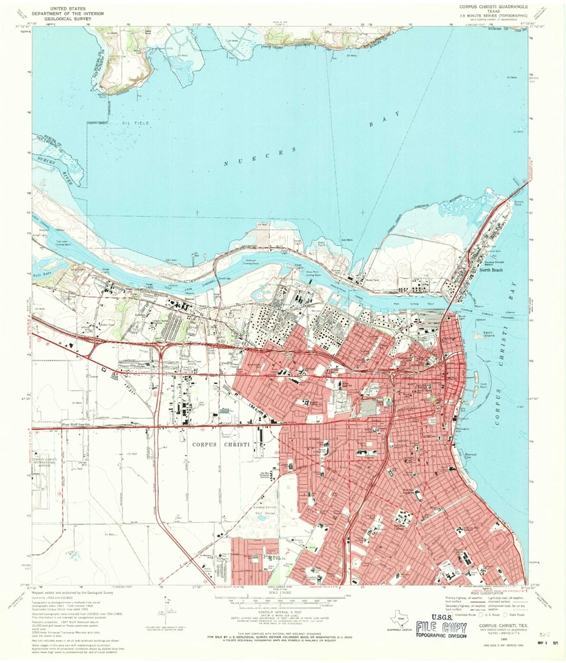 Corpus Christi, TX - 1968 Vintage Map Print | Historic Texas Gulf Coast Carto - Image 1 of 1