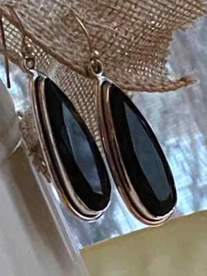 Deslumbrante Ónice Negro Gema 925 Plata de Ley Hecho a Mano Pendientes S-38 - Imagen 1 de 4