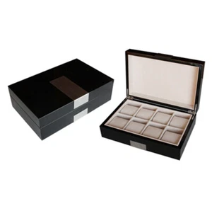 NEW LARGE 65 mm PILLOWS 8 SLOT WRIST WATCH STORAGE BOX BLACK GLOSS CASE CHEST - Picture 1 of 4