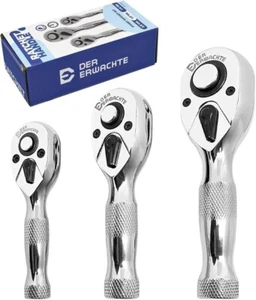 3-Piece Stubby Ratchet Set Quick Release Reversible 1/4" 3/8" 1/2" Drive Mini... - Picture 1 of 7