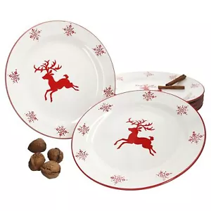 6er Speiseteller-Set Weihnachten Schneeflocken & Hirsch Braten Stollen Platte - Bild 1 von 4