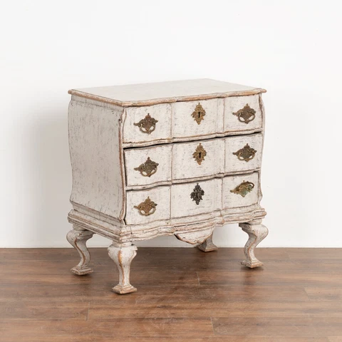 ​​​​​​​Antique Baroque Small White Painted Chest of Drawers, Sweden Circa 1760 Cover