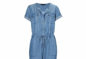 Size 8 FCUK French Connection Play Suit Playsuit Romper Waist Pockets Denim Blue - Picture 1 of 7