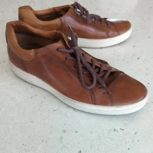 Ecco Brown Leather Men’s Sneakers Size 12-12.5 - Picture 1 of 9
