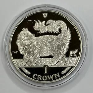 1993 Isle of Man Maine Coon Cat 1 Crown CuNi PROOF Strike Limited to 250 w/ COA - Picture 1 of 7