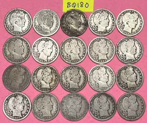 90% Silver Barber Quarter Roll of 20 SILVER Coins | 90% Silver Quarters | #BQ180 Cover