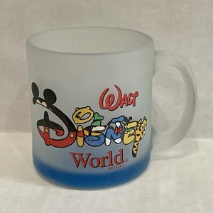 VTG Walt Disney World Frosted Coffee Mug Cup Glass Mickey Mouse Donald Duck Pooh - Picture 1 of 3